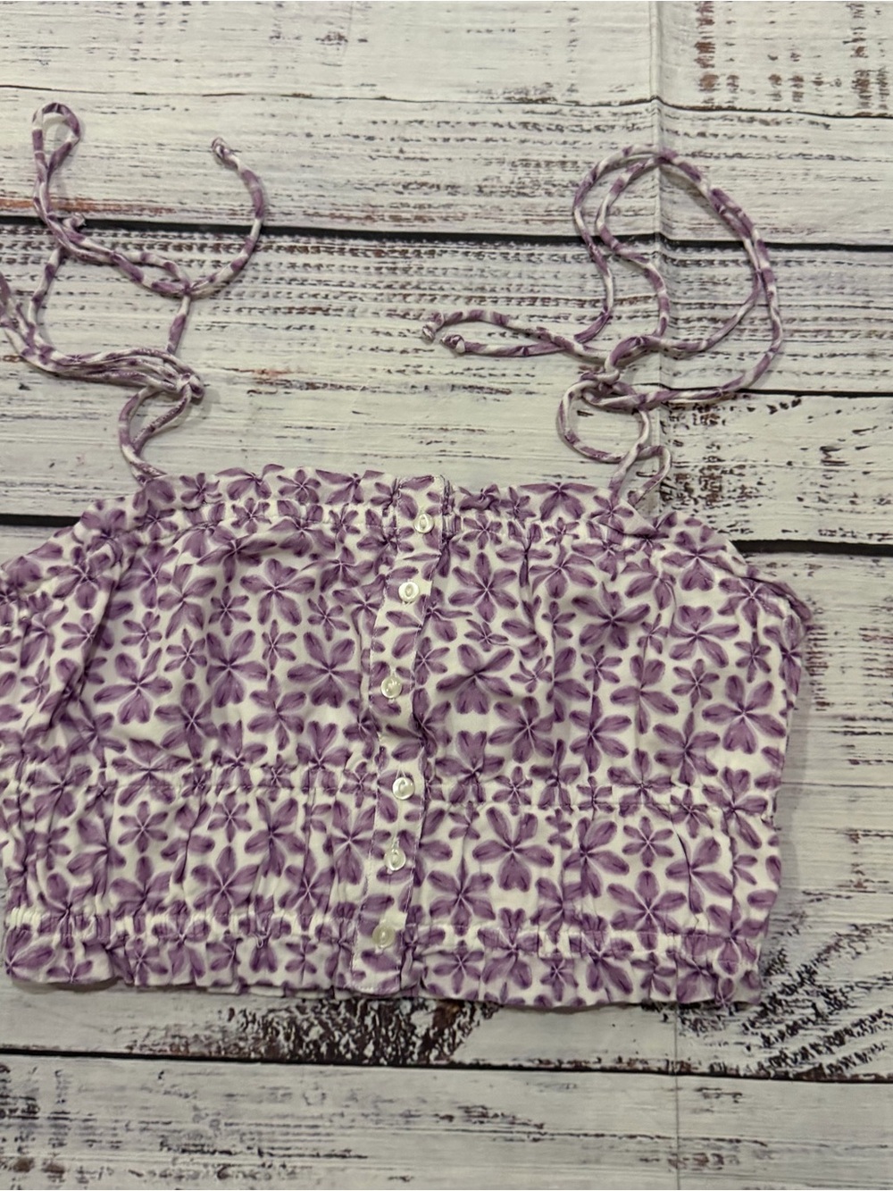 Lavender Floral Button-Front Crop Top by aerie size extra small